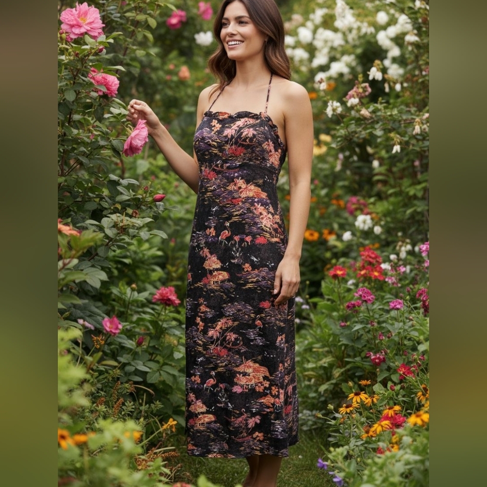 Free People Strapless Tropical Island Black Floral Dress - Picture 2 of 13